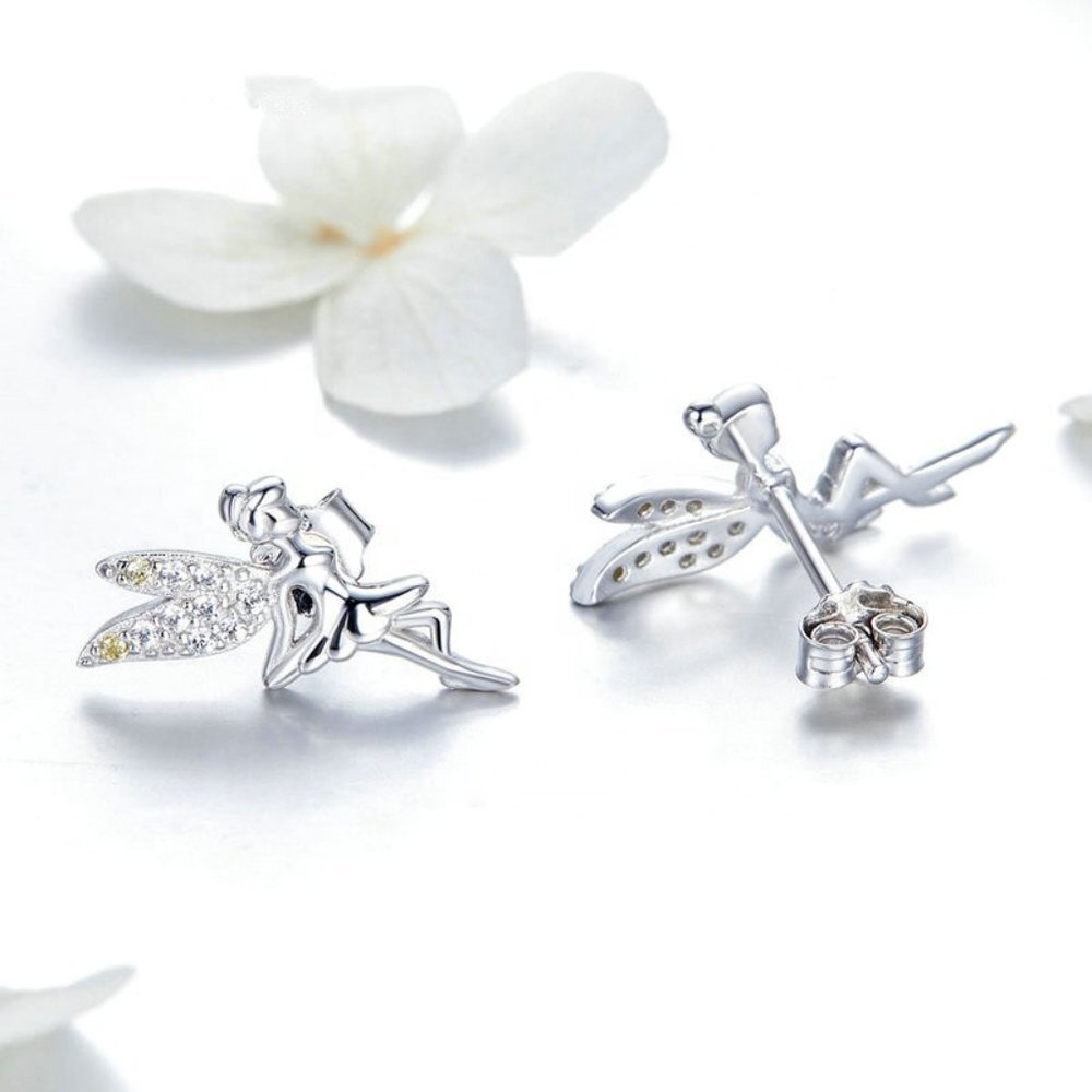 - 🎁 Dainty White CZ Sweet Wing Fairies Stud Earrings for Women, GPMB1441